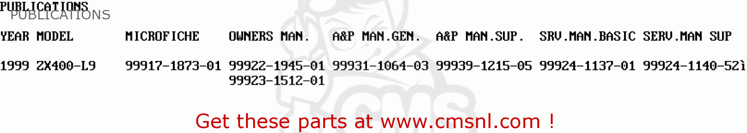 PUBLICATIONS ZX400L9 ZXR400 1999 UNITED KINGDOM NL AR FG GR IT