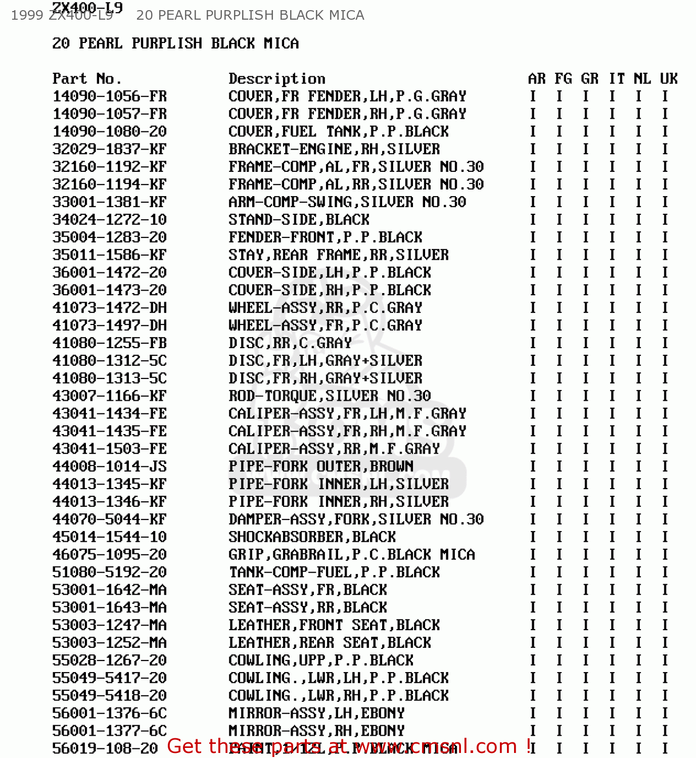 1999 ZX400-L9     20 PEARL PURPLISH BLACK MICA ZX400L9 ZXR400 1999 UNITED KINGDOM NL AR FG GR IT