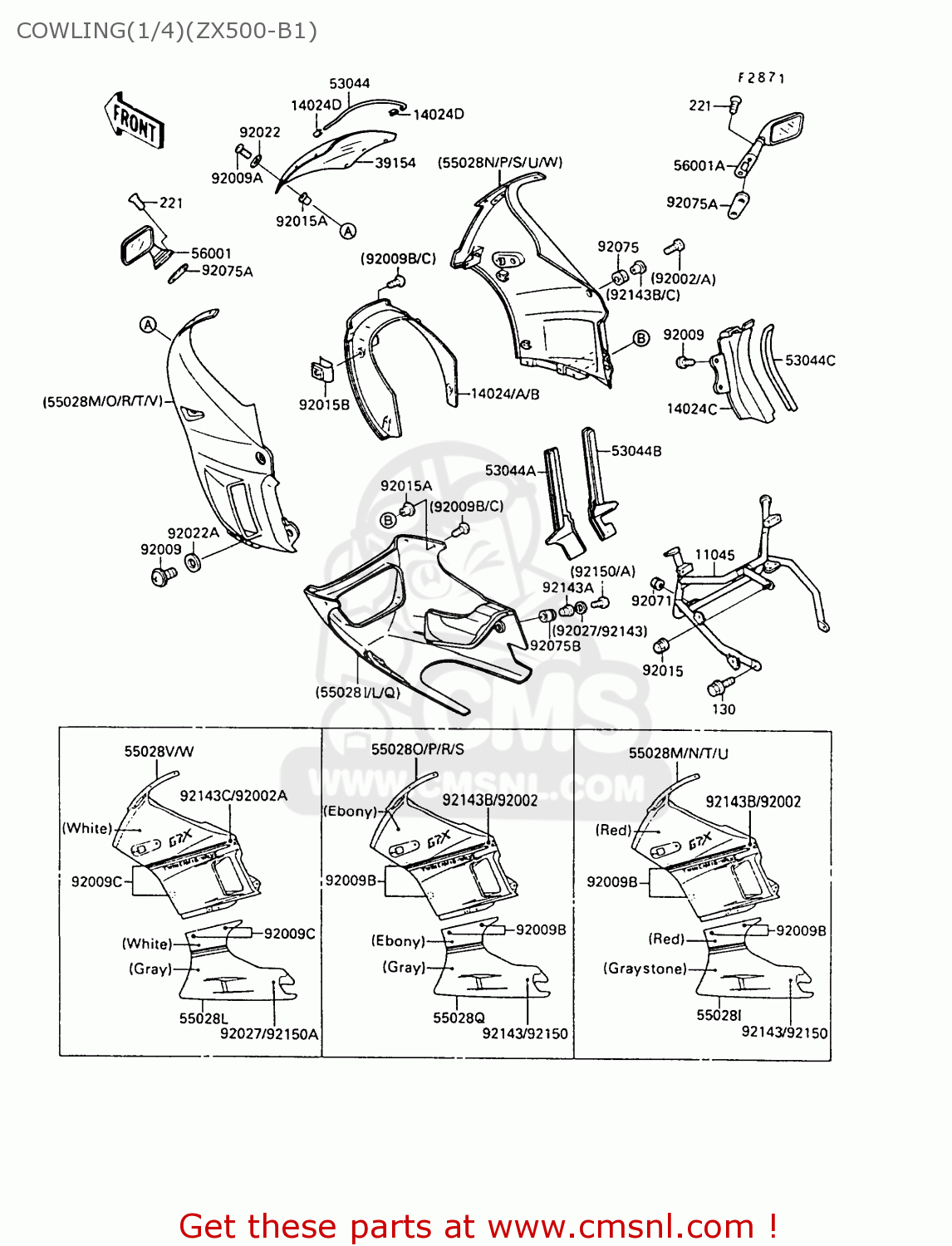 COWLING(1/4)(ZX500-B1) ZX500B1 GPX500R 1988 AUSTRIA NR
