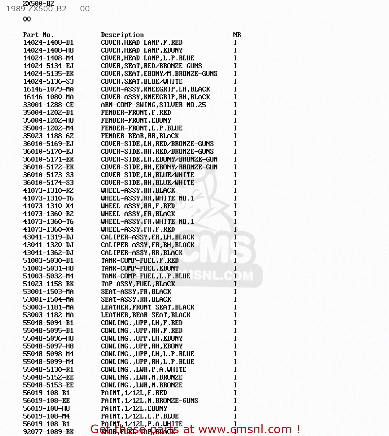 1989 ZX500-B2     00 ZX500B1 GPX500R 1988 AUSTRIA NR
