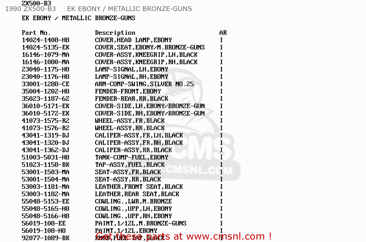 1990 ZX500-B3     EK EBONY / METALLIC BRONZE-GUNS ZX500B1 GPX500R 1988 AUSTRIA NR