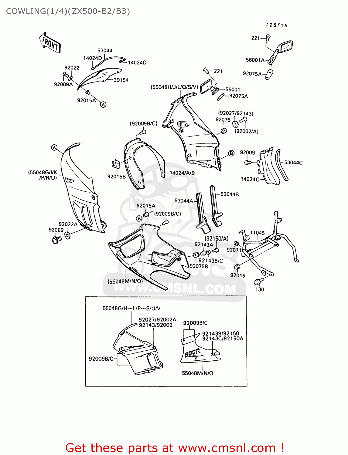 COWLING(1/4)(ZX500-B2/B3) ZX500B2 GPX500R 1989 AUSTRIA NR