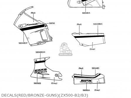 DECALS(RED/BRONZE-GUNS)(ZX500-B2/B3) - ZX500B2 GPX500R 1989 AUSTRIA NR