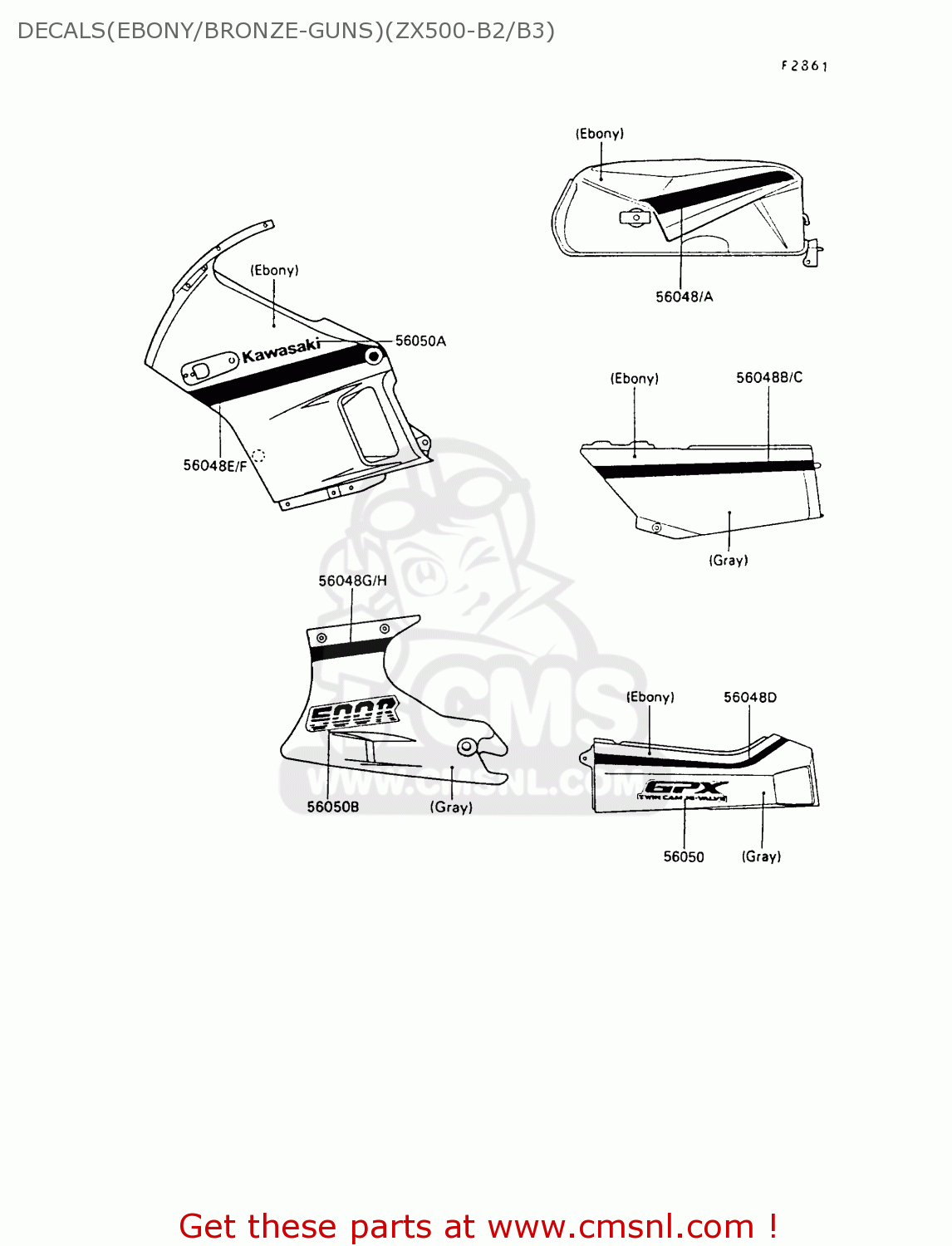 DECALS(EBONY/BRONZE-GUNS)(ZX500-B2/B3) ZX500B3 GPX500R 1990 AUSTRIA