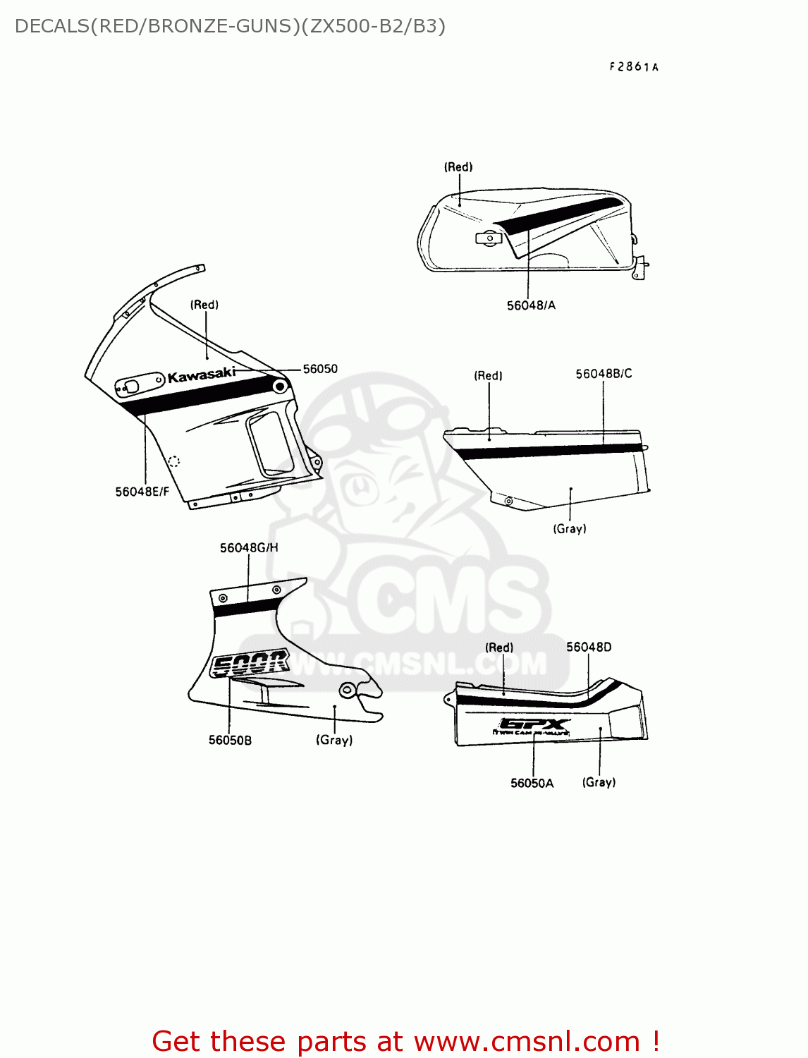 DECALS(RED/BRONZE-GUNS)(ZX500-B2/B3) ZX500B3 GPX500R 1990 AUSTRIA