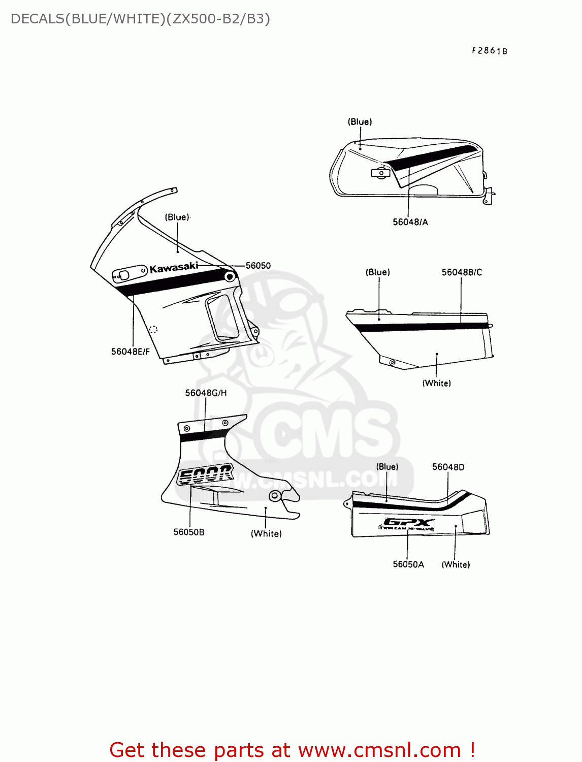 DECALS(BLUE/WHITE)(ZX500-B2/B3) ZX500B3 GPX500R 1990 AUSTRIA