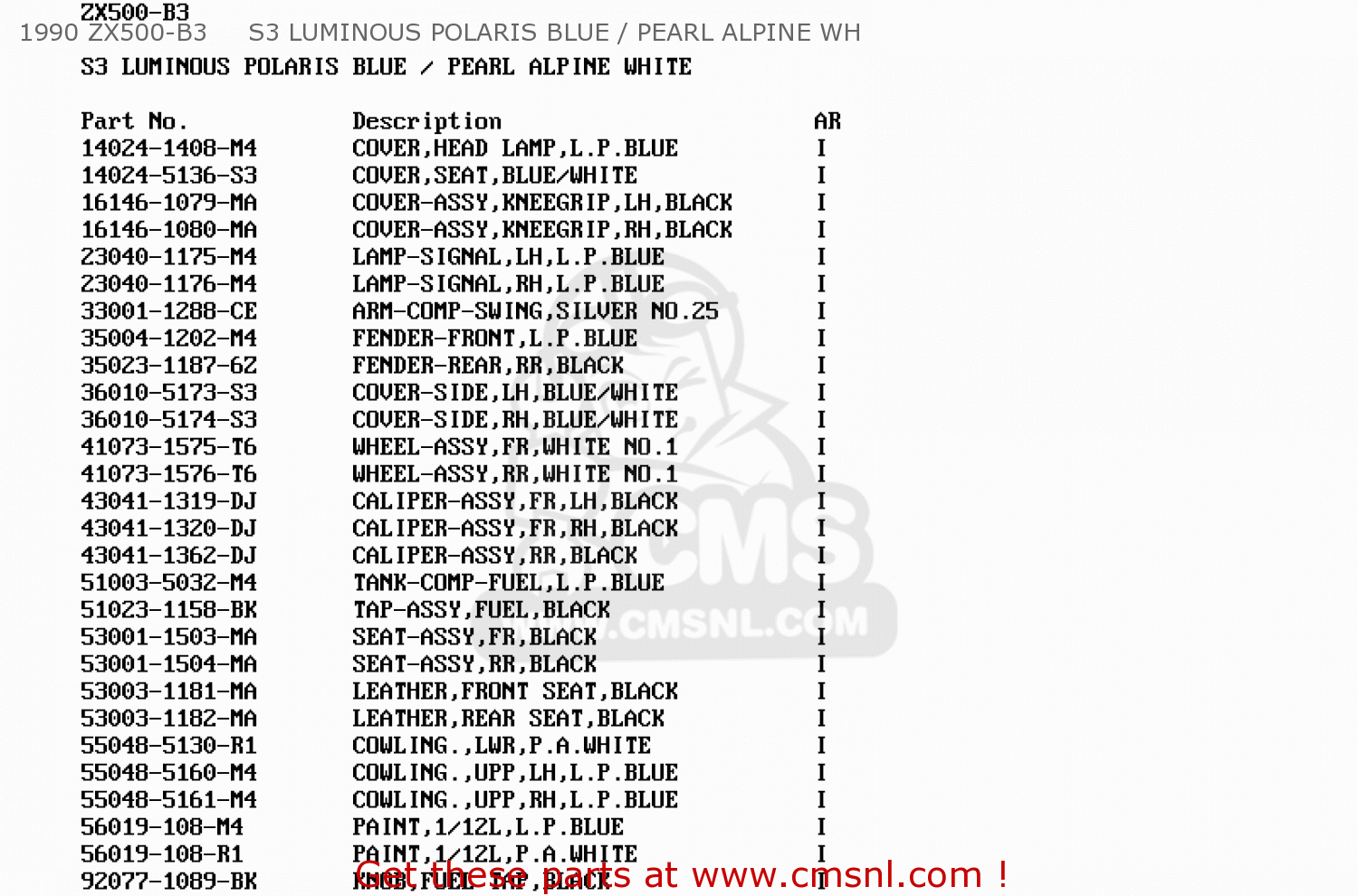1990 ZX500-B3     S3 LUMINOUS POLARIS BLUE / PEARL ALPINE WH ZX500B3 GPX500R 1990 AUSTRIA