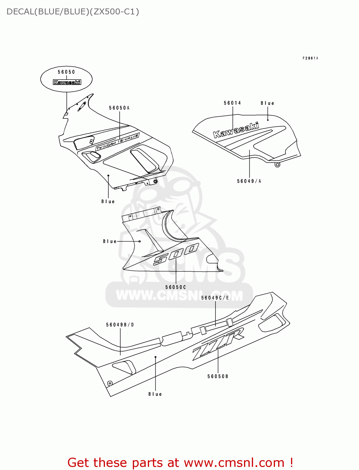 DECAL(BLUE/BLUE)(ZX500-C1) ZX500C1 ZZR500 1990 AUSTRIA NR
