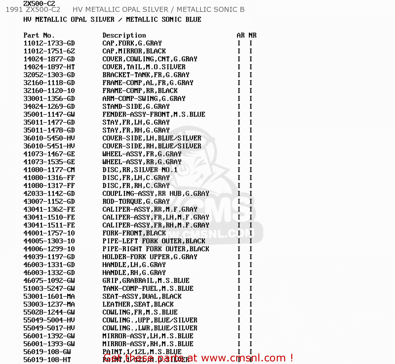 1991 ZX500-C2     HV METALLIC OPAL SILVER / METALLIC SONIC B ZX500C1 ZZR500 1990 AUSTRIA NR
