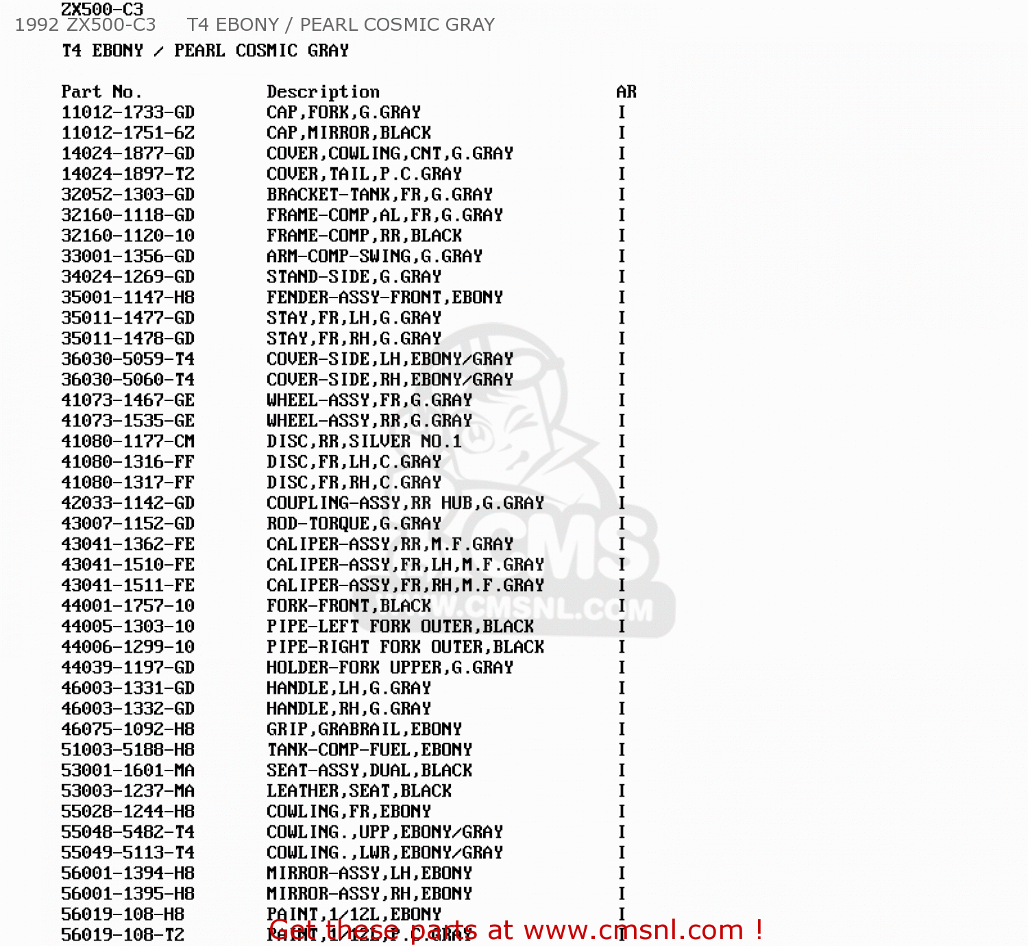 1992 ZX500-C3     T4 EBONY / PEARL COSMIC GRAY ZX500C1 ZZR500 1990 AUSTRIA NR