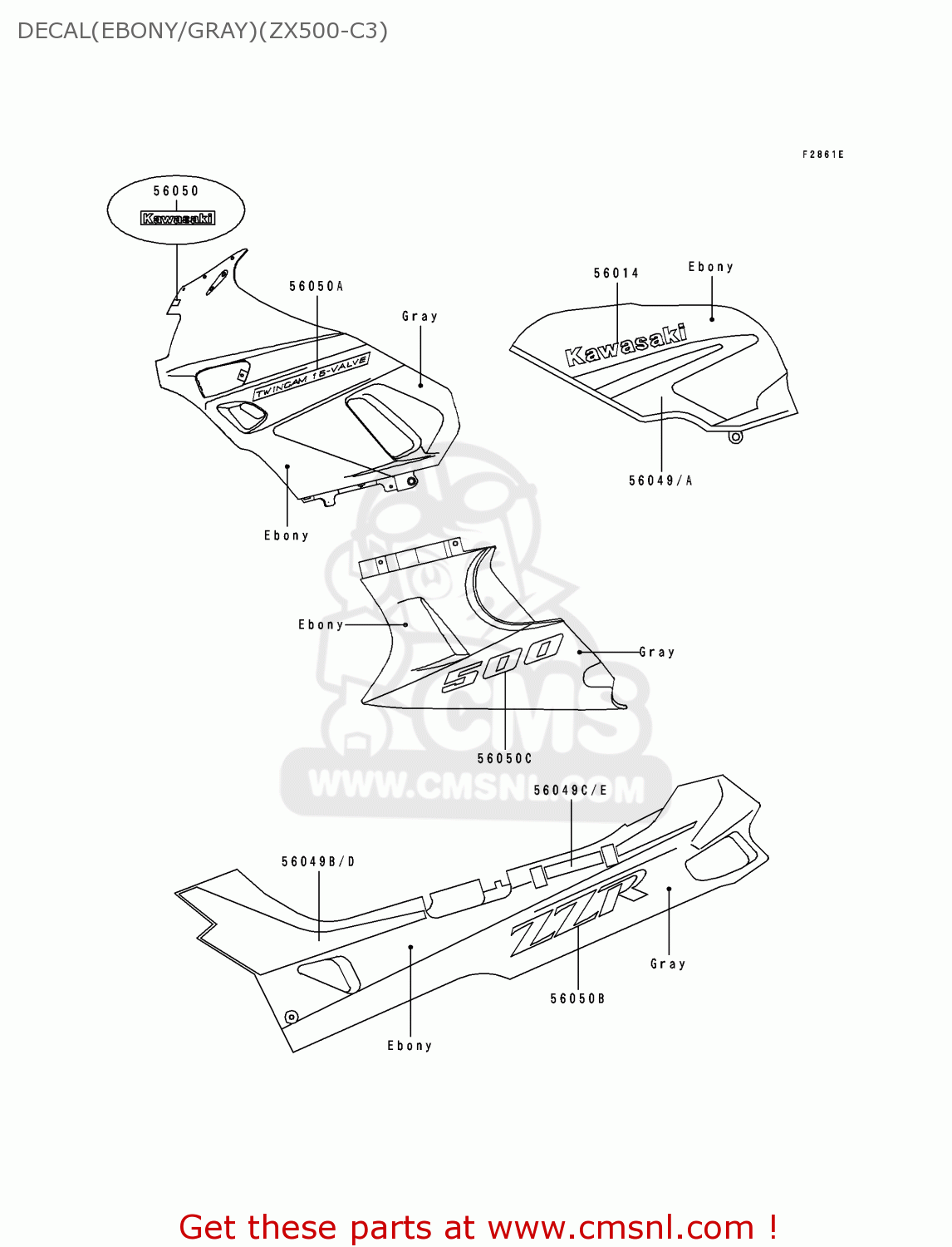 DECAL(EBONY/GRAY)(ZX500-C3) ZX500C3 ZZR500 1992 AUSTRIA