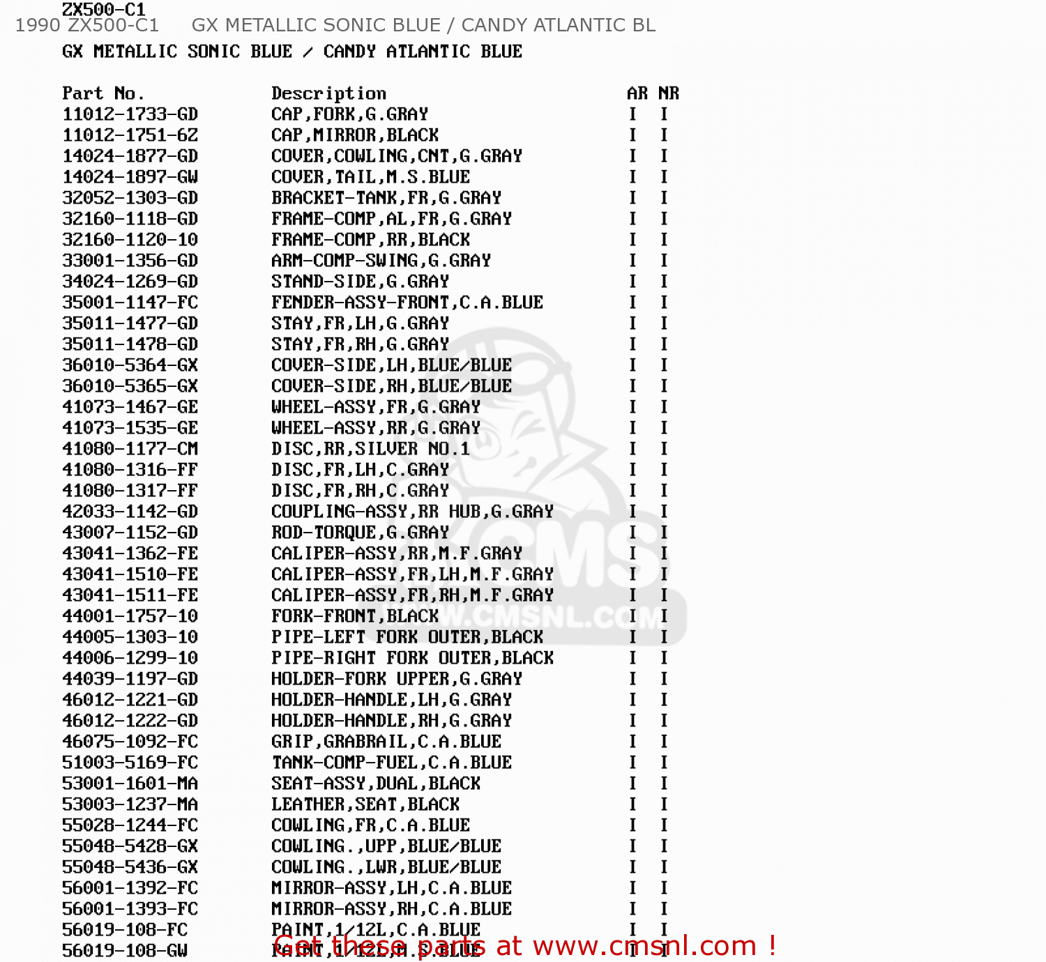 1990 ZX500-C1     GX METALLIC SONIC BLUE / CANDY ATLANTIC BL ZX500C3 ZZR500 1992 AUSTRIA