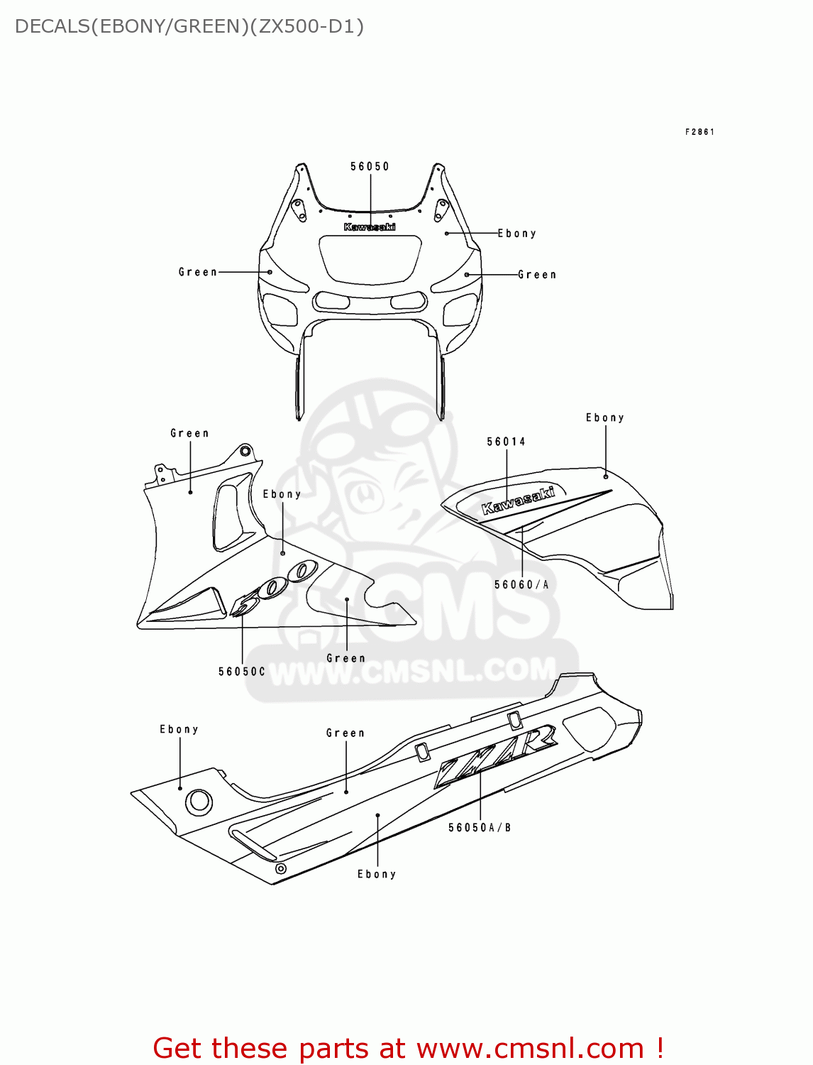 DECALS(EBONY/GREEN)(ZX500-D1) ZX500D1 ZZR550 1993 AUSTRIA GR