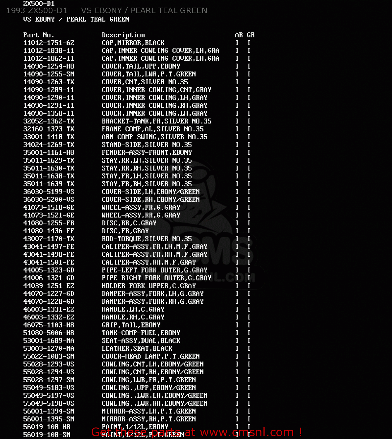 1993 ZX500-D1     VS EBONY / PEARL TEAL GREEN ZX500D1 ZZR550 1993 AUSTRIA GR