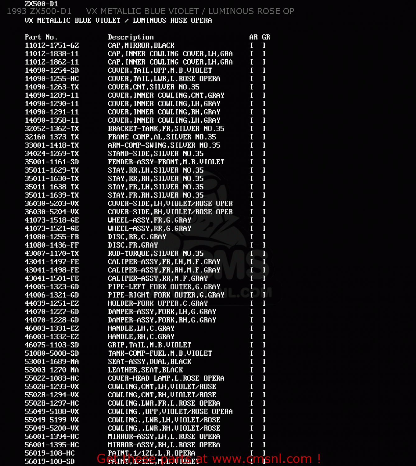 1993 ZX500-D1     VX METALLIC BLUE VIOLET / LUMINOUS ROSE OP ZX500D1 ZZR550 1993 AUSTRIA GR