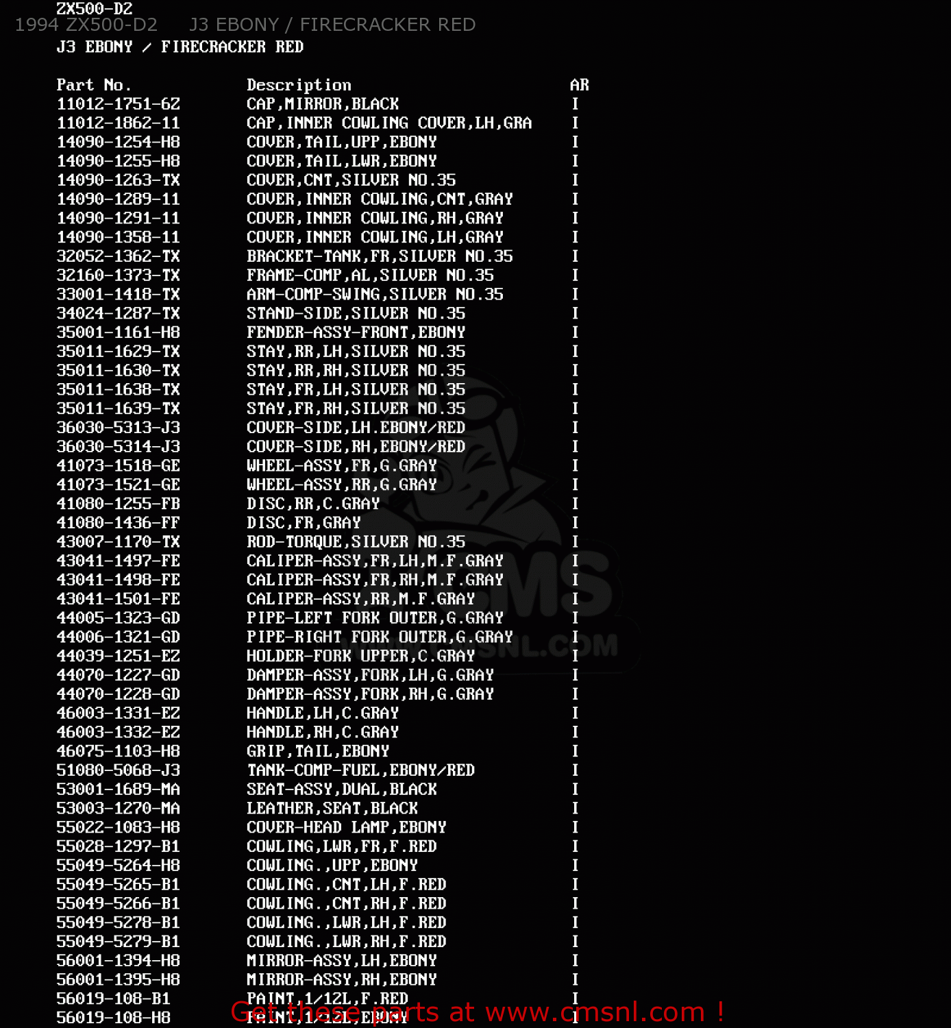 1994 ZX500-D2     J3 EBONY / FIRECRACKER RED ZX500D1 ZZR550 1993 AUSTRIA GR