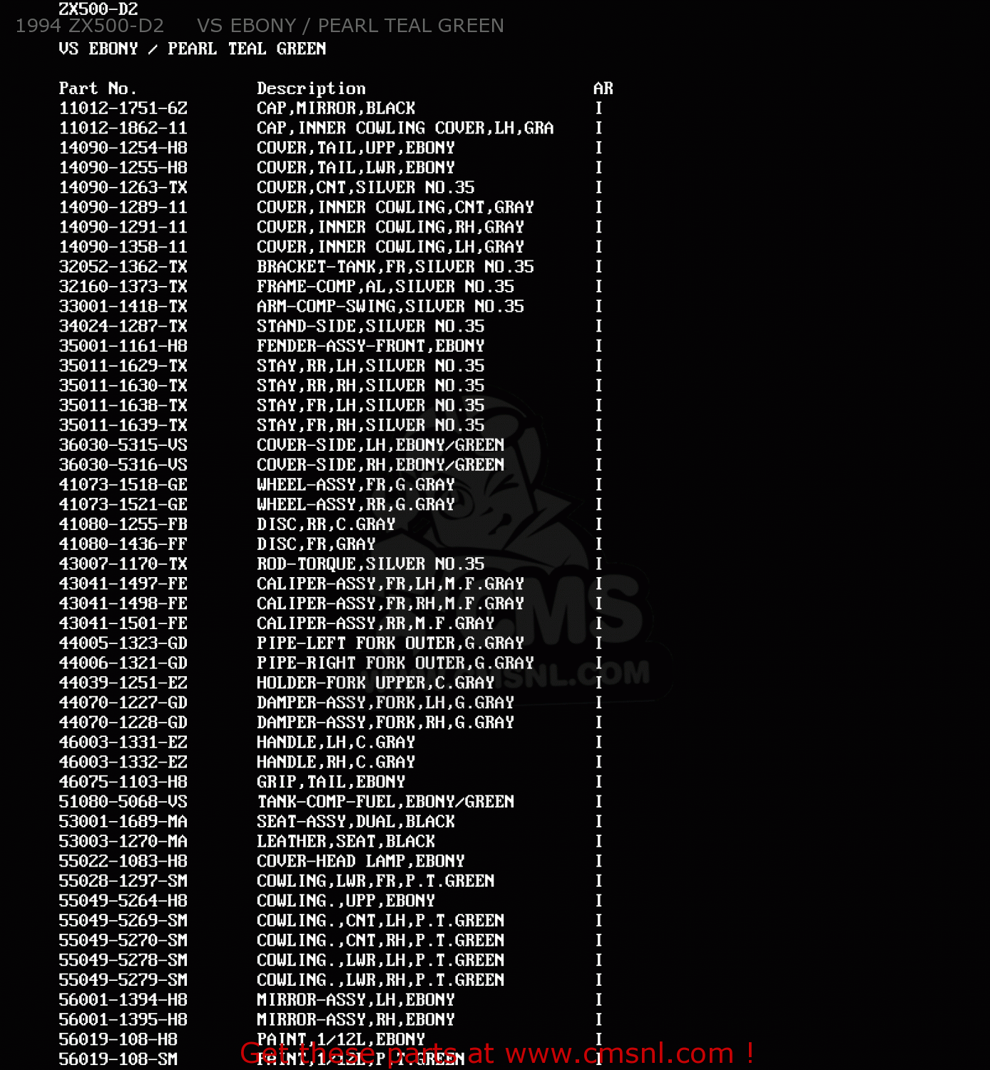 1994 ZX500-D2     VS EBONY / PEARL TEAL GREEN ZX500D1 ZZR550 1993 AUSTRIA GR