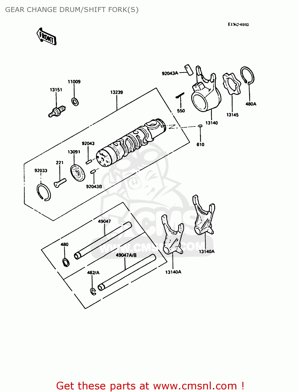 GEAR CHANGE DRUM/SHIFT FORK(S) ZX550A1 GPZ550 1984 EUROPE UK FR GR IT FG SD ST