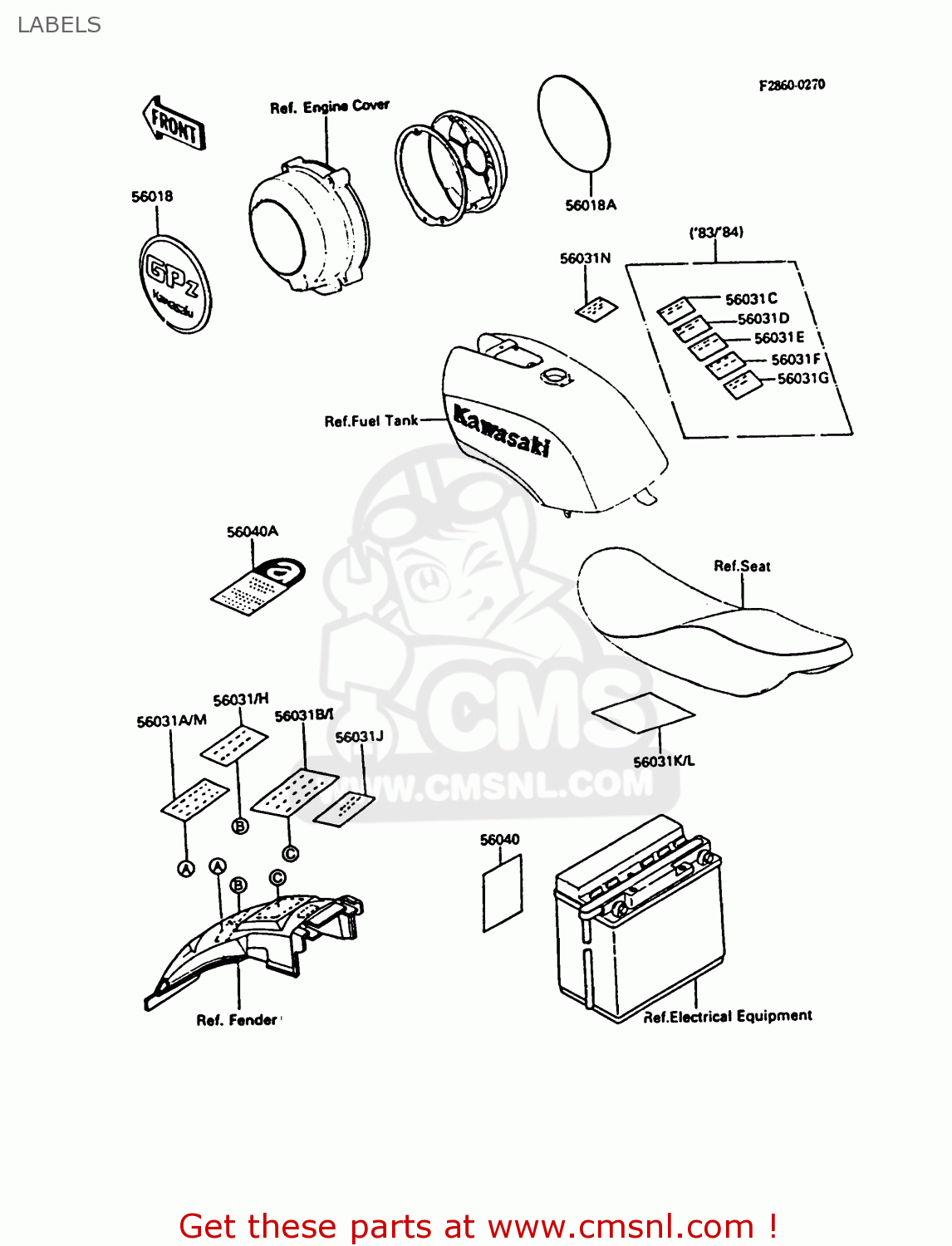 LABELS ZX550A1 GPZ550 1984 EUROPE UK FR GR IT FG SD ST