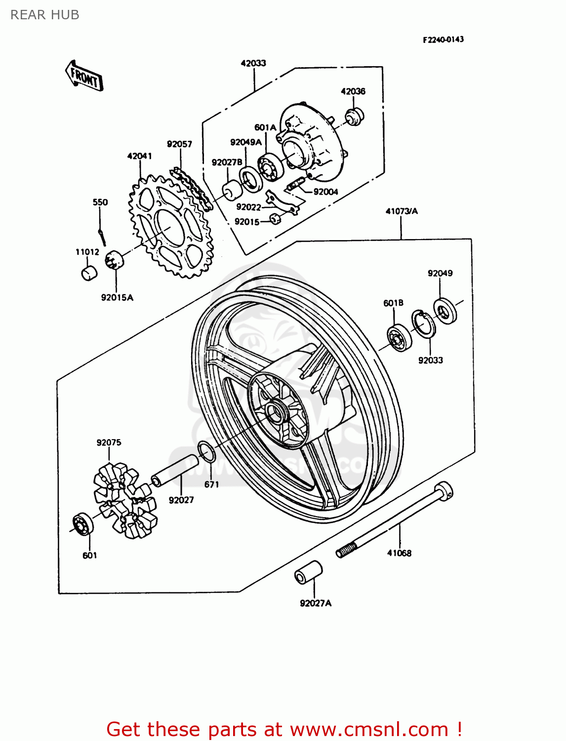 REAR HUB ZX550A2 GPZ550 1985 EUROPE UK FR FG GR IT NR SD ST