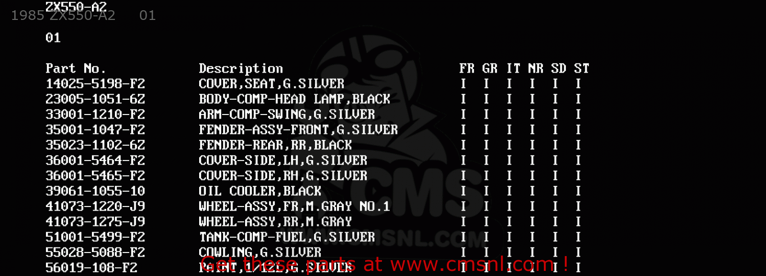 1985 ZX550-A2     01 ZX550A3 GPZ550 1986 EUROPE UK FR FG GR