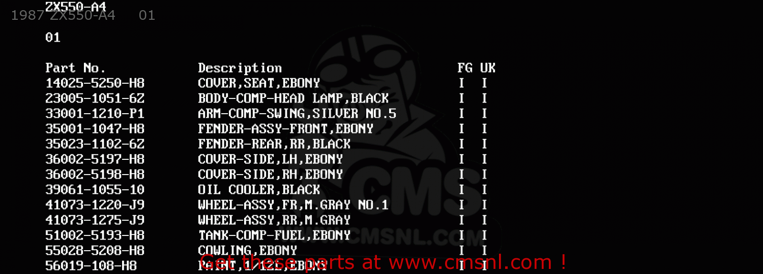 1987 ZX550-A4     01 ZX550A3 GPZ550 1986 EUROPE UK FR FG GR