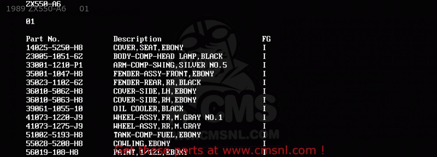 1989 ZX550-A6     01 ZX550A6 GPZ550 1989 FG