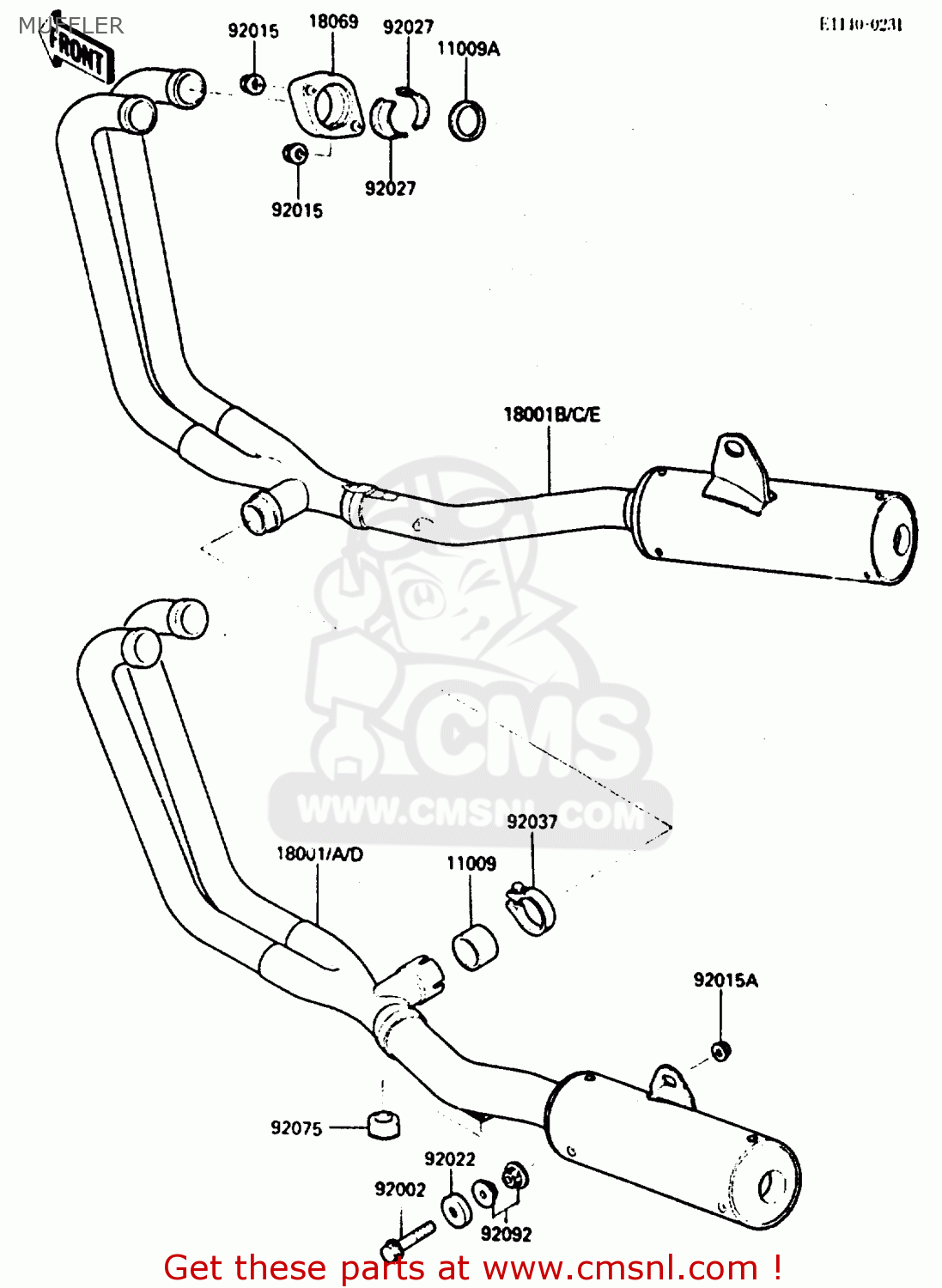 MUFFLER ZX600A1 1985 EUROPE UK FR GR IT NR SD