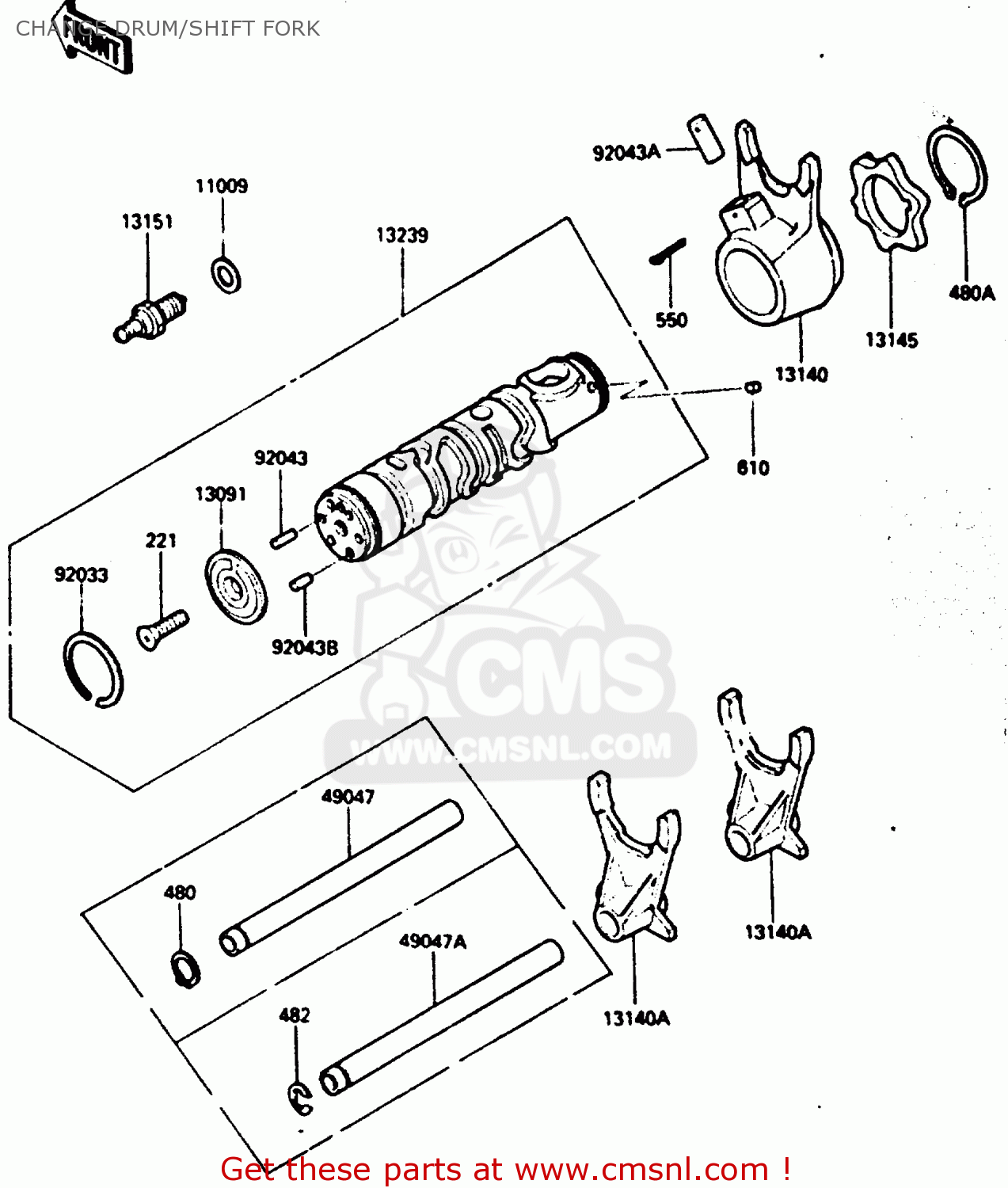 CHANGE DRUM/SHIFT FORK ZX600A1 1985 EUROPE UK FR GR IT NR SD
