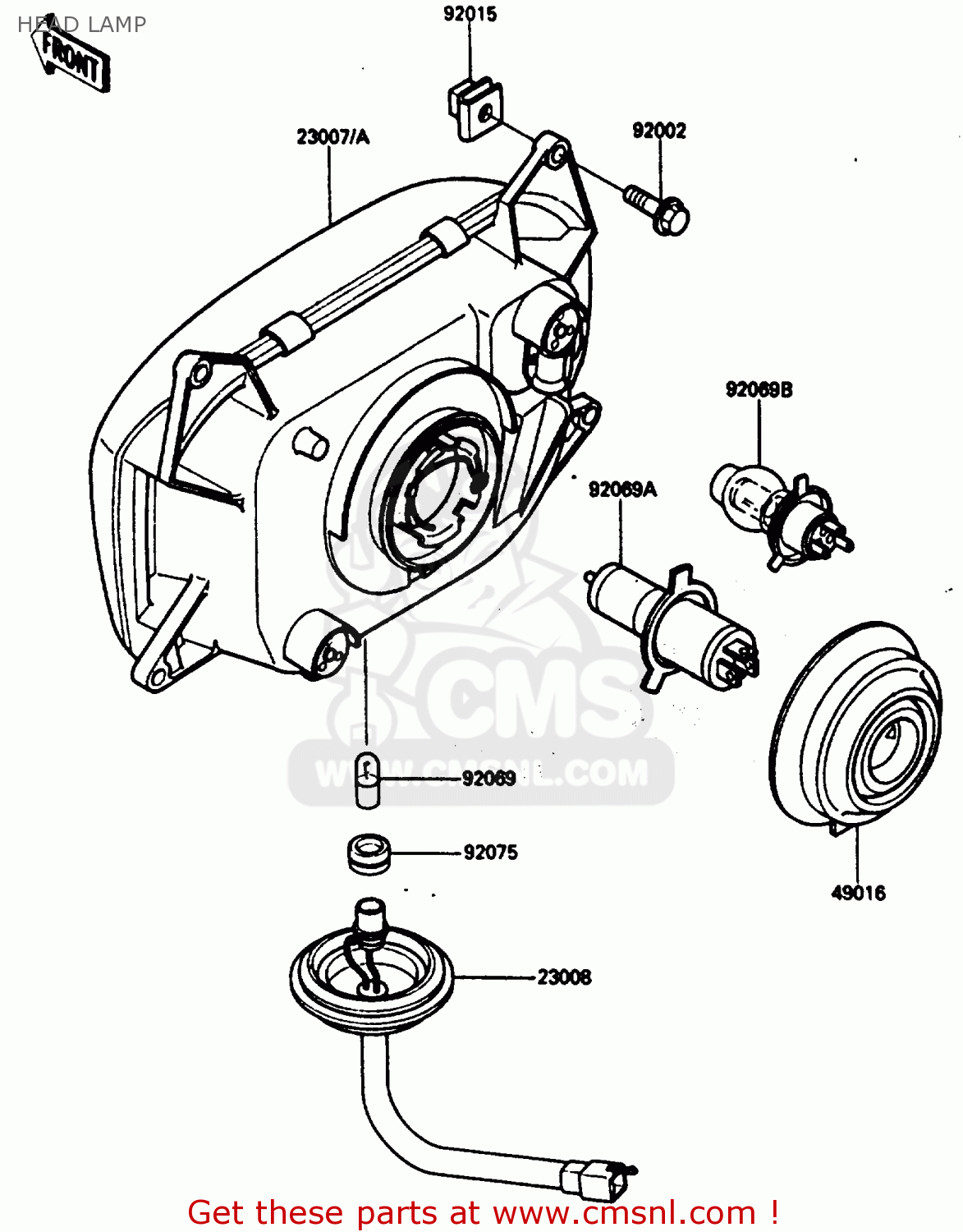 HEAD LAMP ZX600A1 1985 EUROPE UK FR GR IT NR SD