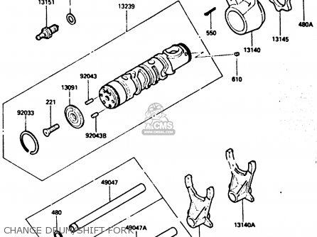 CHANGE DRUM/SHIFT FORK - ZX600A1 1985 EUROPE UK FR GR IT NR SD