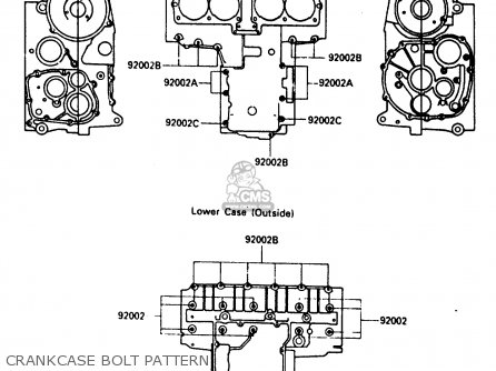 CRANKCASE BOLT PATTERN - ZX600A1 1985 EUROPE UK FR GR IT NR SD