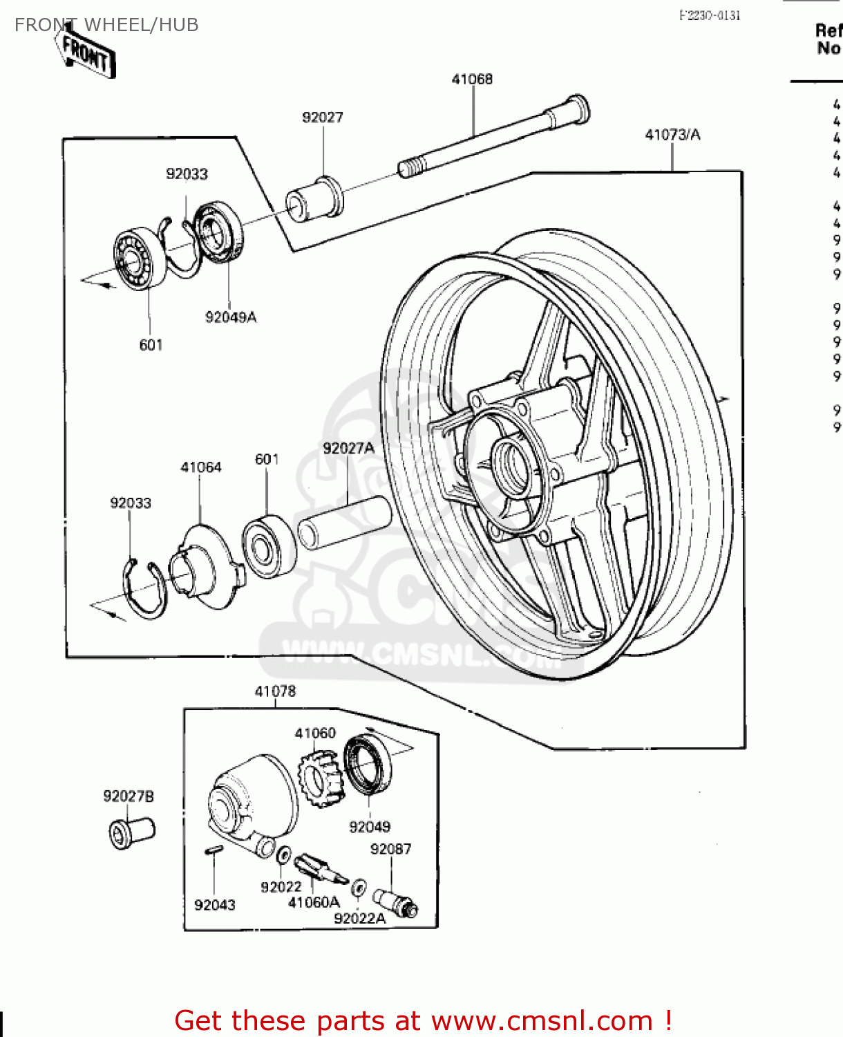 FRONT WHEEL/HUB ZX600A1 NINJA 600 1985 USA CALIFORNIA CANADA