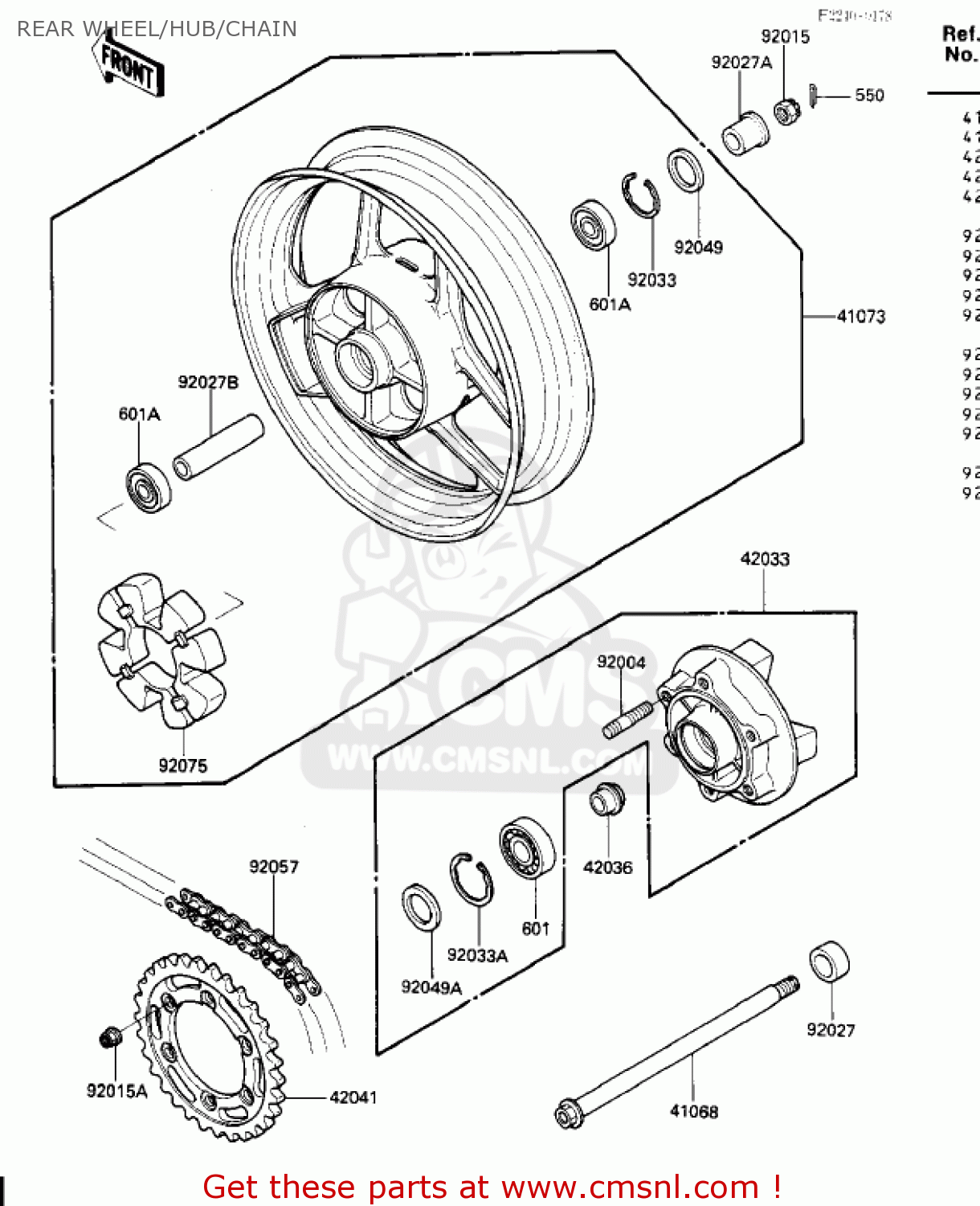 REAR WHEEL/HUB/CHAIN ZX600A1 NINJA 600 1985 USA CALIFORNIA CANADA