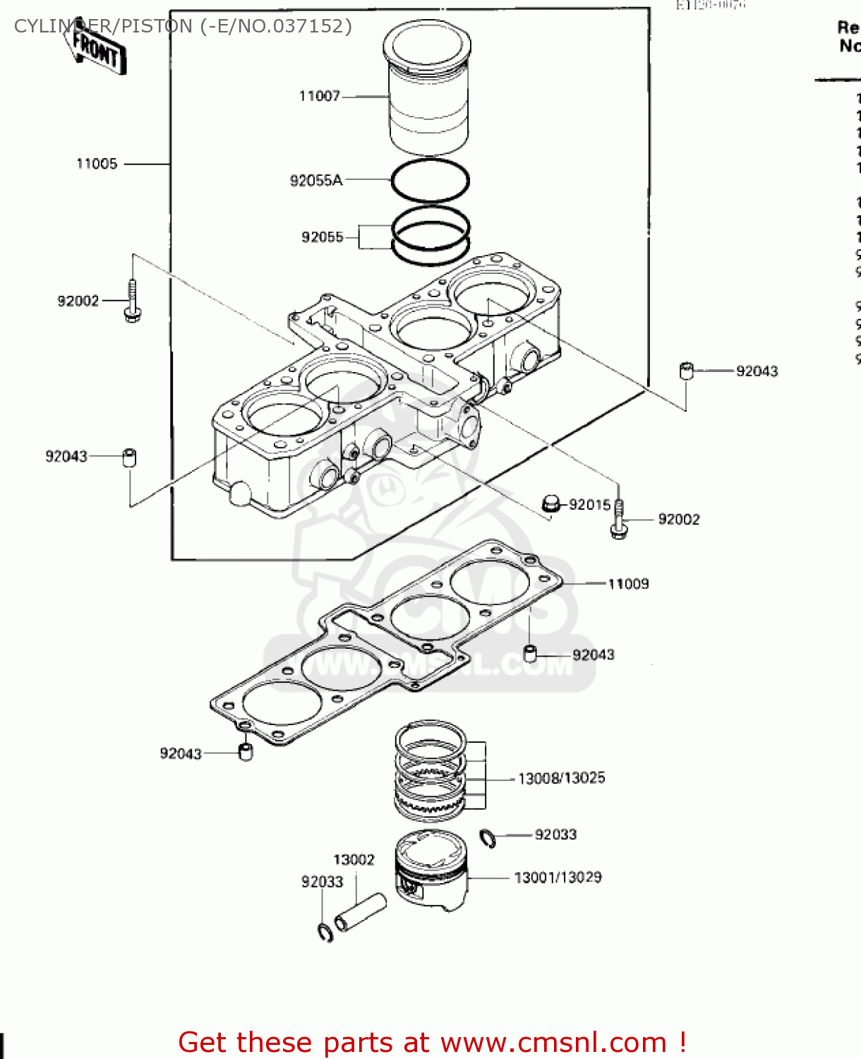 CYLINDER/PISTON (-E/NO.037152) ZX600A1 NINJA 600 1985 USA CALIFORNIA CANADA