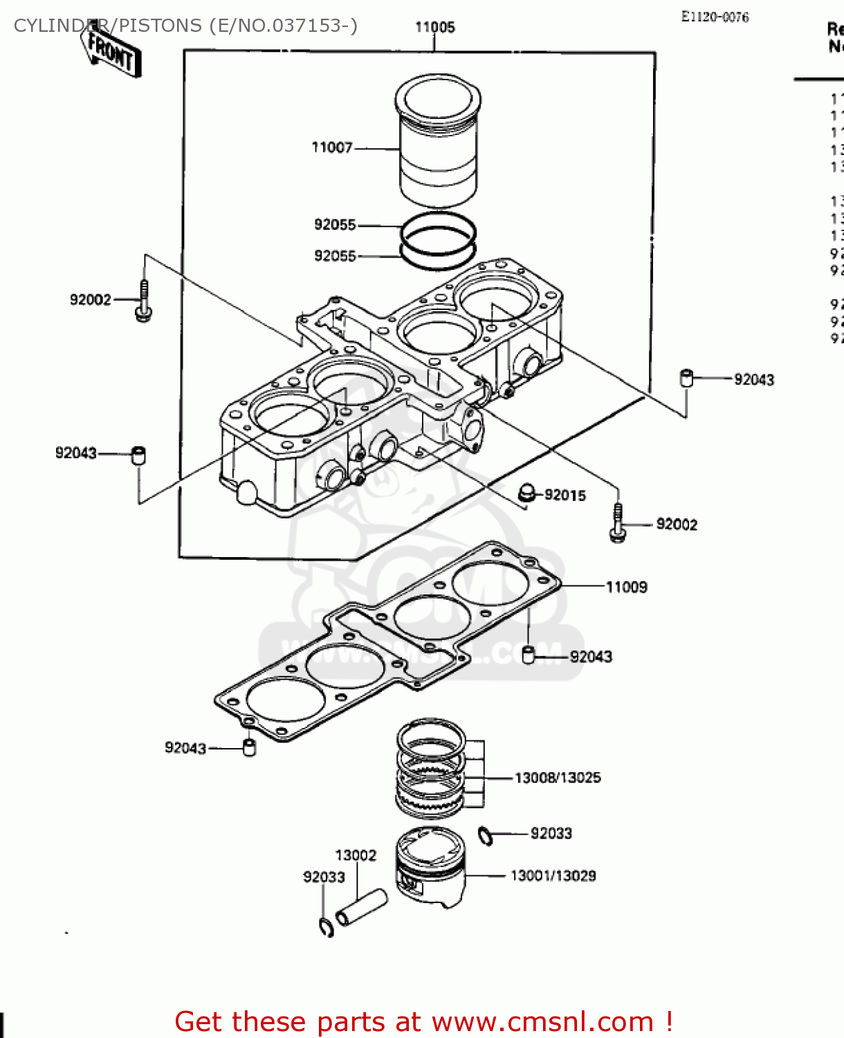 CYLINDER/PISTONS (E/NO.037153-) ZX600A1 NINJA 600 1985 USA CALIFORNIA CANADA