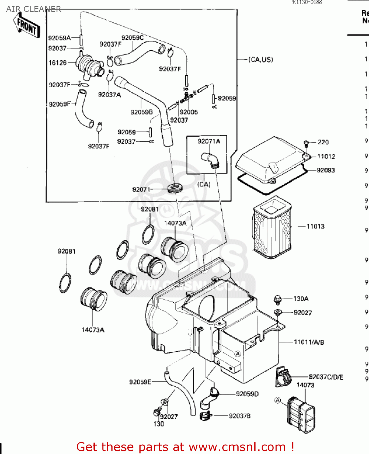 AIR CLEANER ZX600A1 NINJA 600 1985 USA CALIFORNIA CANADA