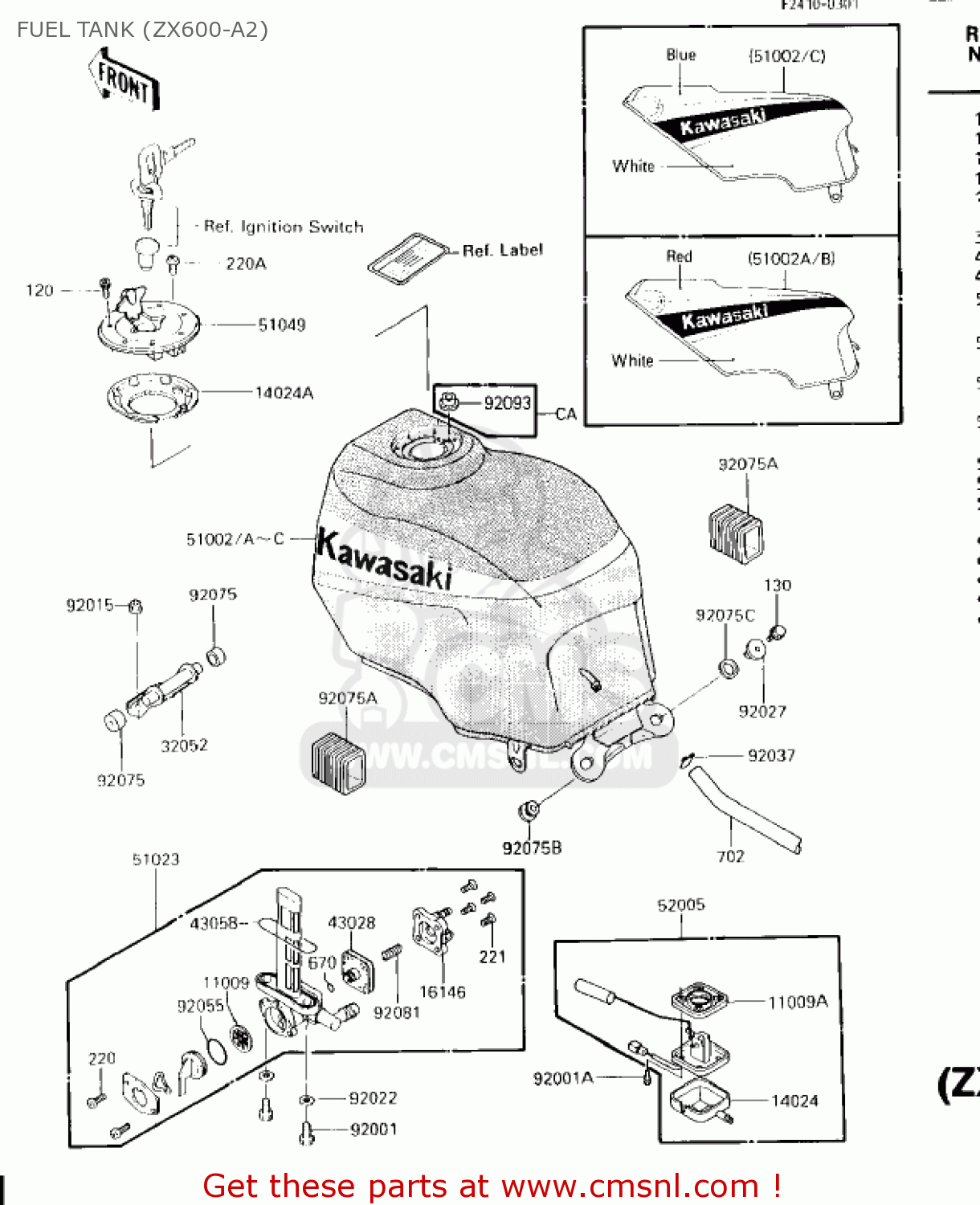 FUEL TANK (ZX600-A2) ZX600A1 NINJA 600 1985 USA CALIFORNIA CANADA