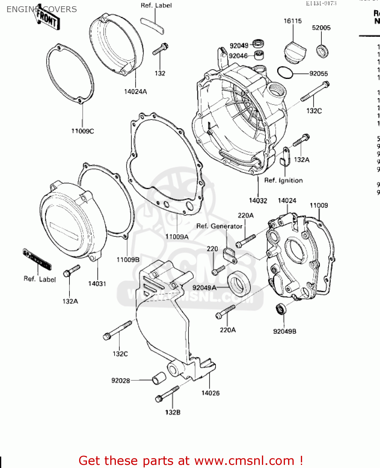 ENGINE COVERS ZX600A1 NINJA 600 1985 USA CALIFORNIA CANADA