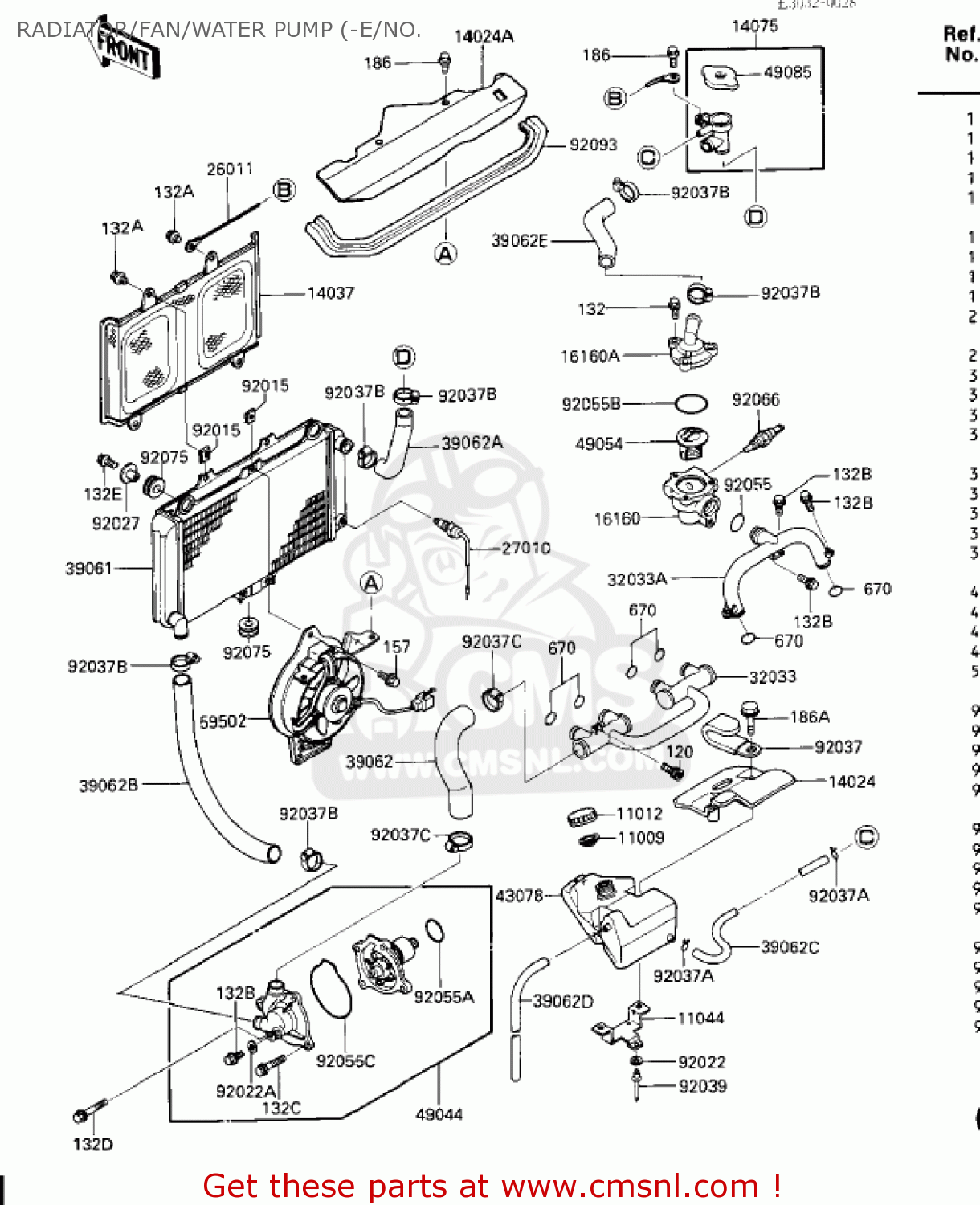RADIATOR/FAN/WATER PUMP (-E/NO. ZX600A1 NINJA 600 1985 USA CALIFORNIA CANADA