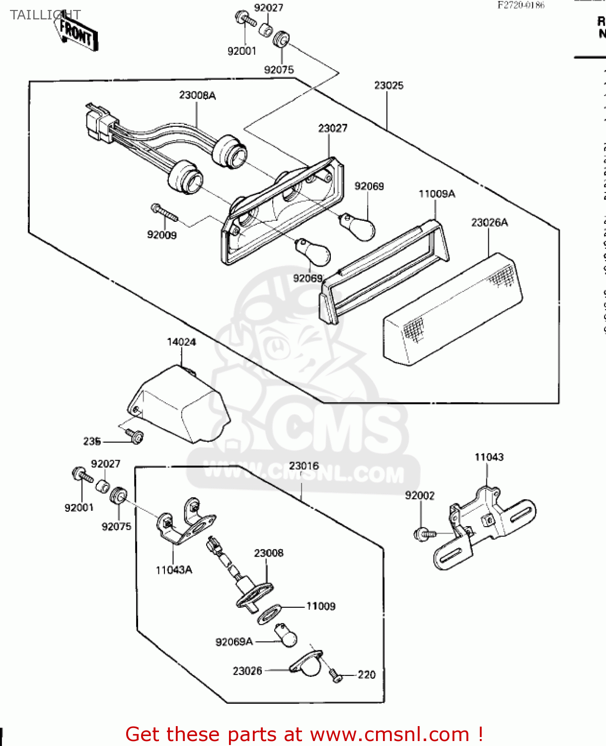 TAILLIGHT ZX600A1 NINJA 600 1985 USA CALIFORNIA CANADA