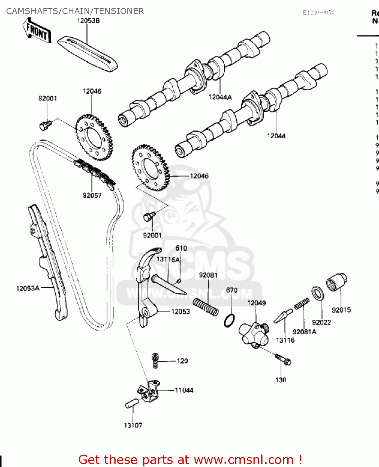 CAMSHAFTS/CHAIN/TENSIONER ZX600A1 NINJA 600 1985 USA CALIFORNIA CANADA