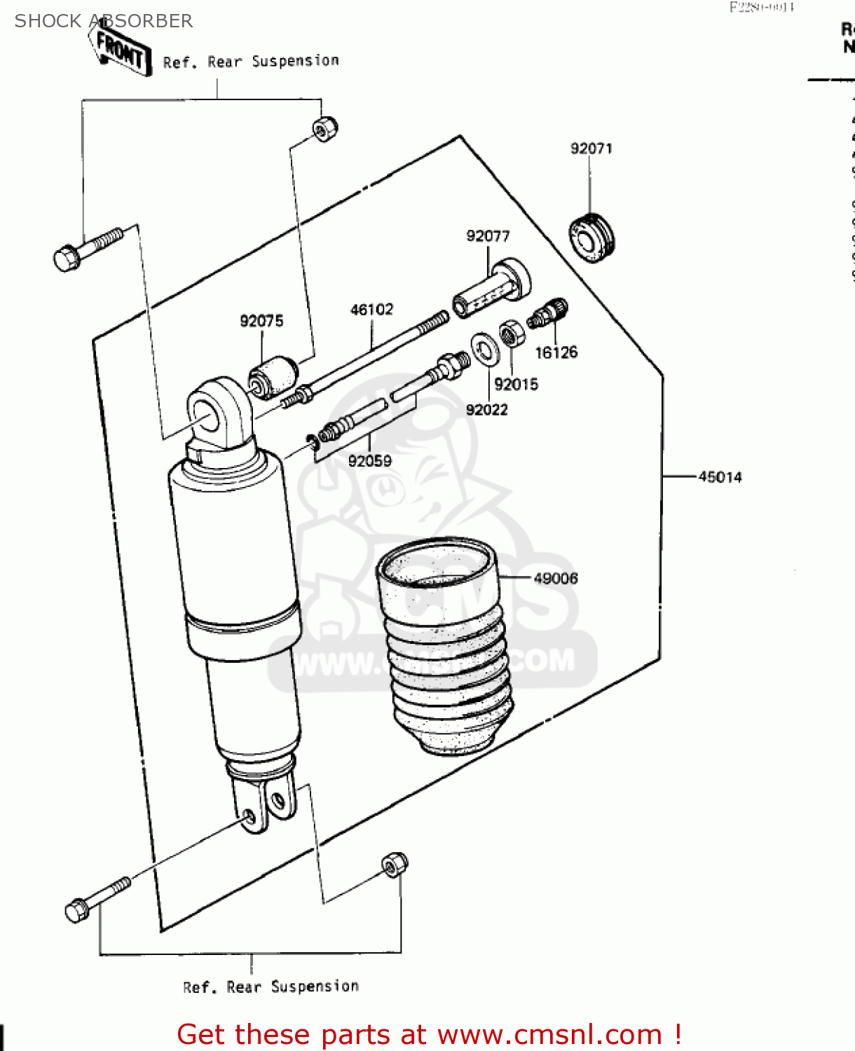 SHOCK ABSORBER ZX600A1 NINJA 600 1985 USA CALIFORNIA CANADA