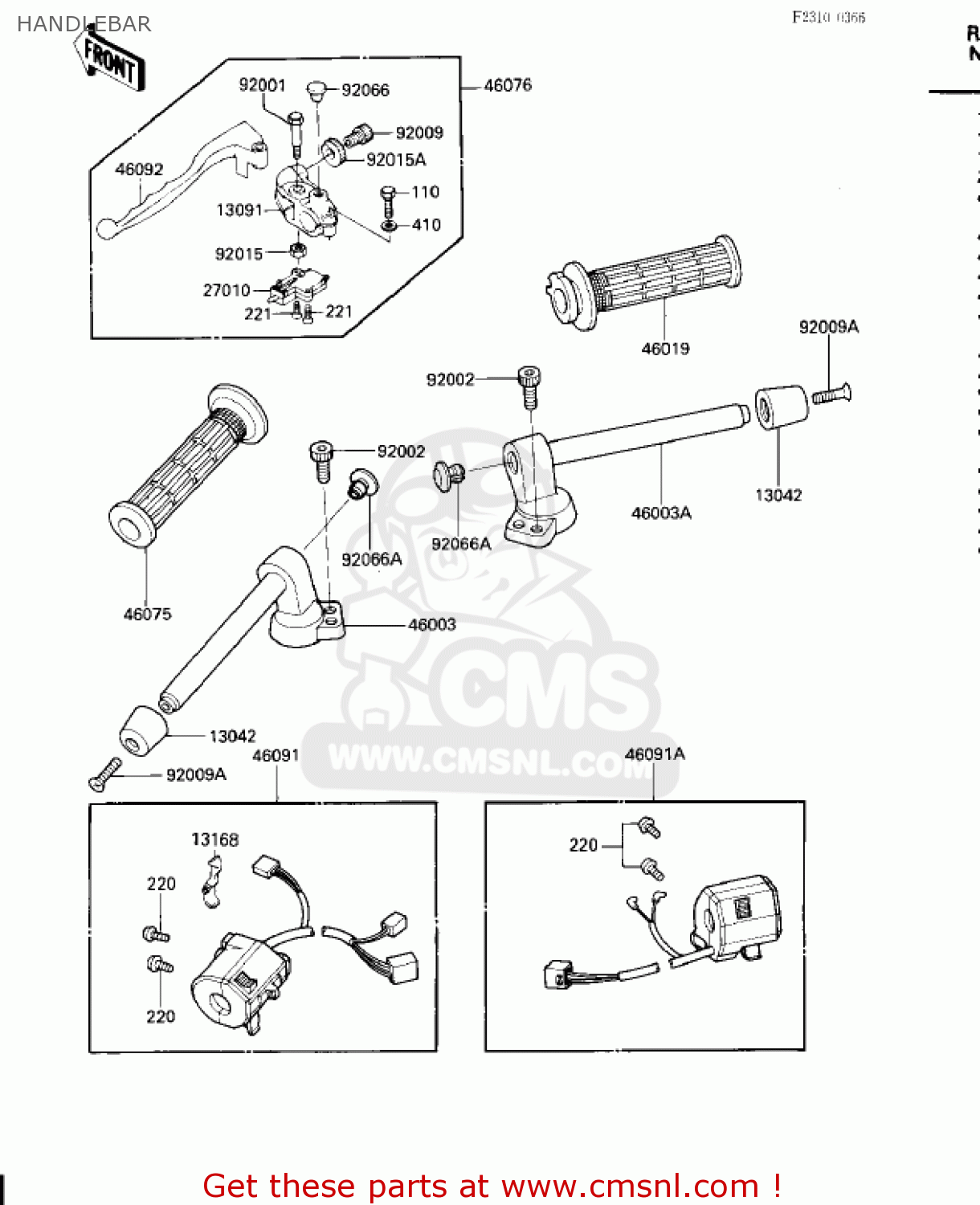 HANDLEBAR ZX600A1 NINJA 600 1985 USA CALIFORNIA CANADA