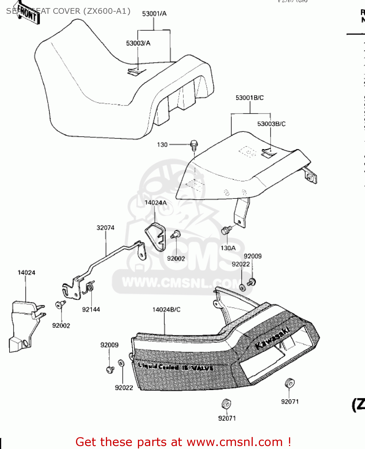 SEAT/SEAT COVER (ZX600-A1) ZX600A1 NINJA 600 1985 USA CALIFORNIA CANADA