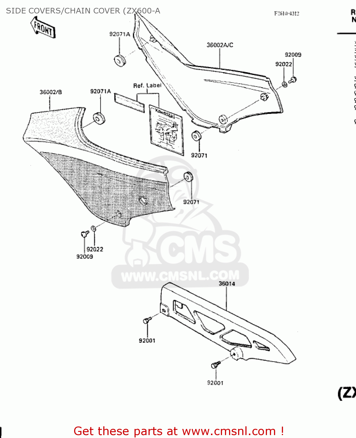 SIDE COVERS/CHAIN COVER (ZX600-A ZX600A1 NINJA 600 1985 USA CALIFORNIA CANADA