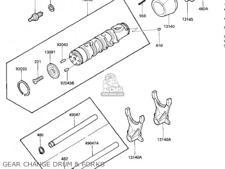 GEAR CHANGE DRUM & FORKS - ZX600A1 NINJA 600 1985 USA CALIFORNIA CANADA
