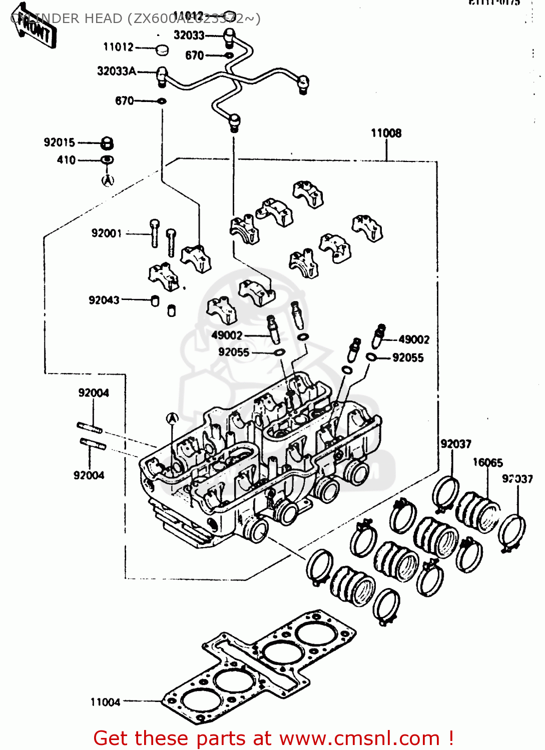 CYLINDER HEAD (ZX600AE023372~) ZX600A2 1986 EUROPE UK FR GR IT NR SD