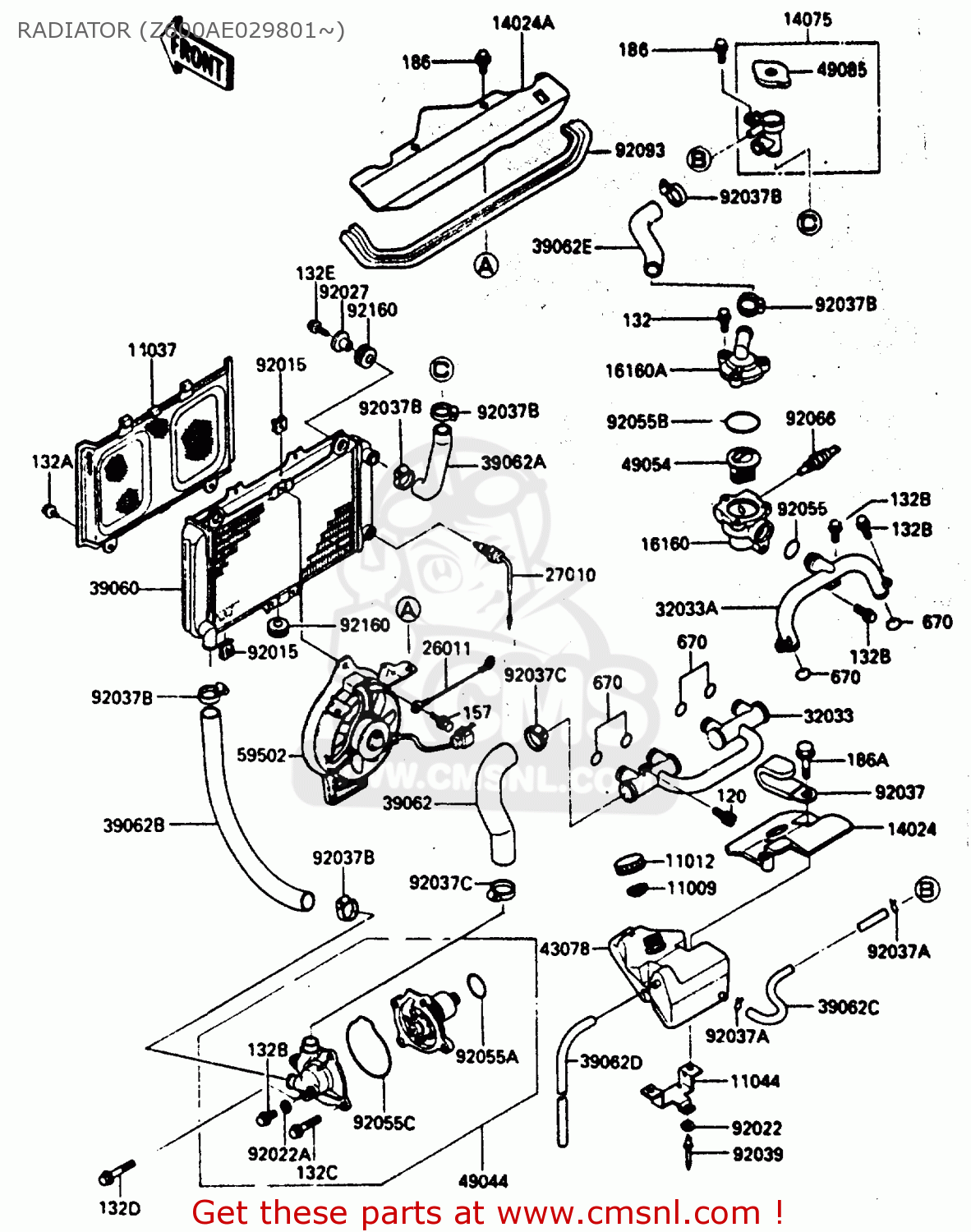 RADIATOR (Z600AE029801~) ZX600A2 1986 EUROPE UK FR GR IT NR SD