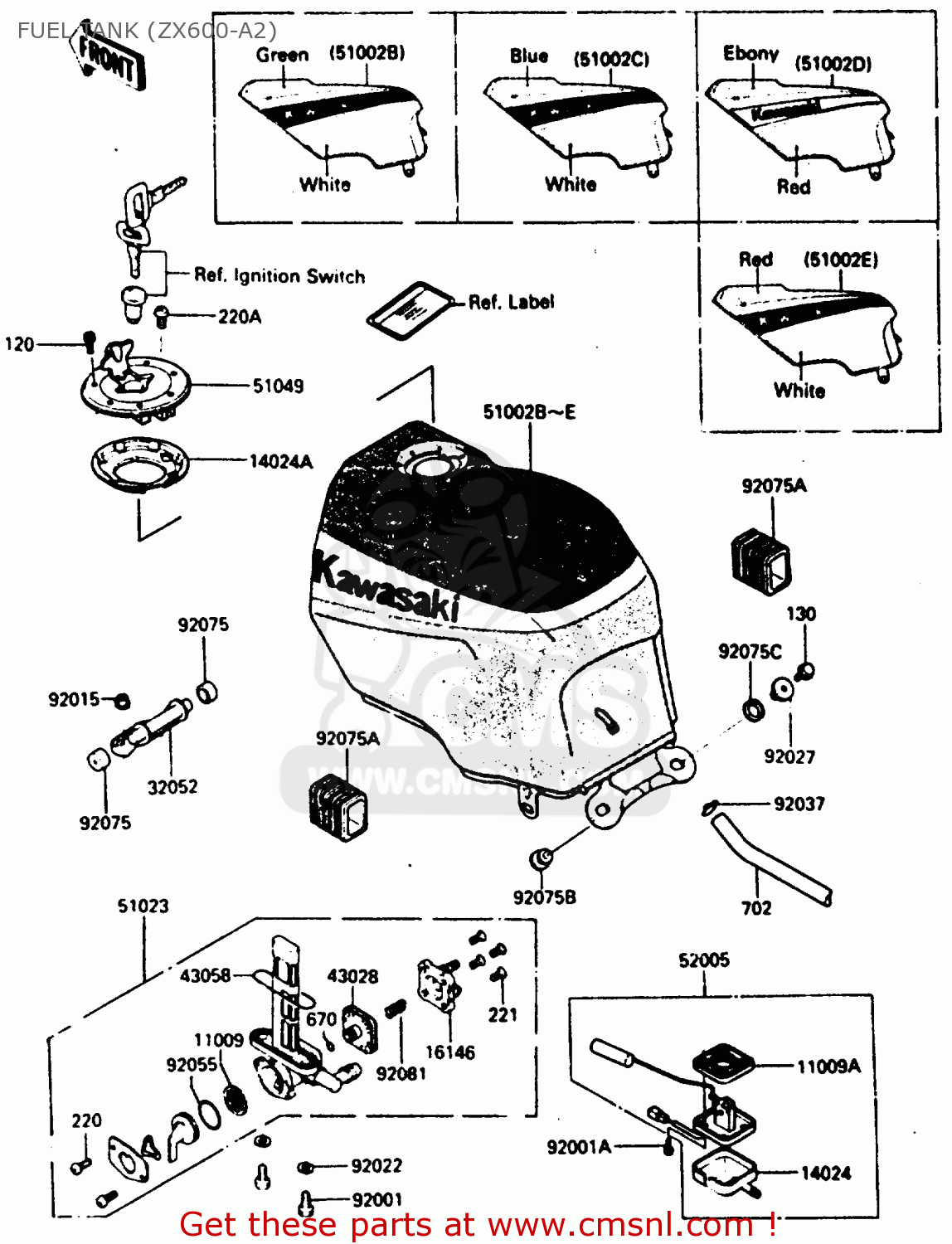 FUEL TANK (ZX600-A2) ZX600A2 1986 EUROPE UK FR GR IT NR SD